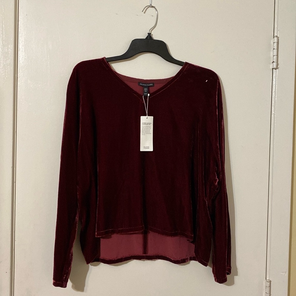 Eileen Fisher Deep Claret Velvet Dolman Sleeve Top size: Various